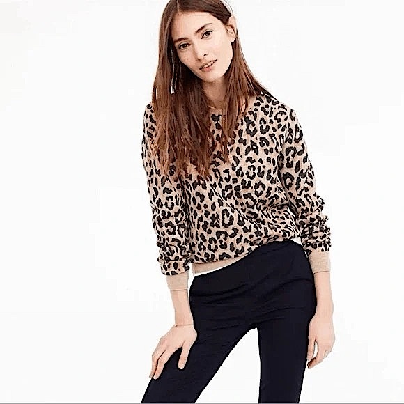 J. Crew Sweaters - J. Crew Merino Wool Crewneck Sweatshirt in Leopard Size Small
